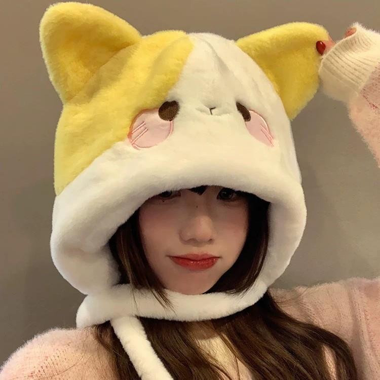New Winter Cat Plush Big Head Circumference Lei Feng Hat Women's Thermal Bag Head Ear Protection Hat Warm Cute and Versatile