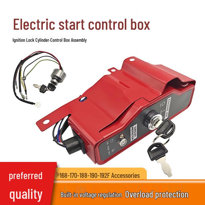 Electric Start Key Switch Control Box with Lock Cylinder for 168/170F Gasoline Engine and 188 Micro-tiller Water Pump.