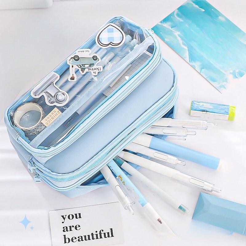 Astuccio Colore Solido Busta Trasparente Coreana per Penne Grande Capacità Borsa Organizer per Cancelleria Materiale Scolastico