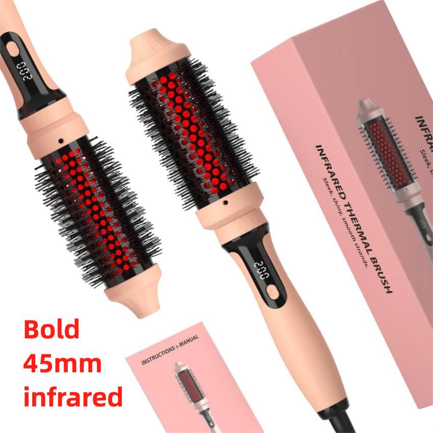 Infrared Thermal Brush Ceramic Curling Iron Heated 45mm Round Brush Professional Electric Hair Curler Comb Hairdressing Tool