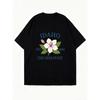 Oversized T Shirt Dress Black Idaho State Flower And Text Print Casual Streetwear For Women
