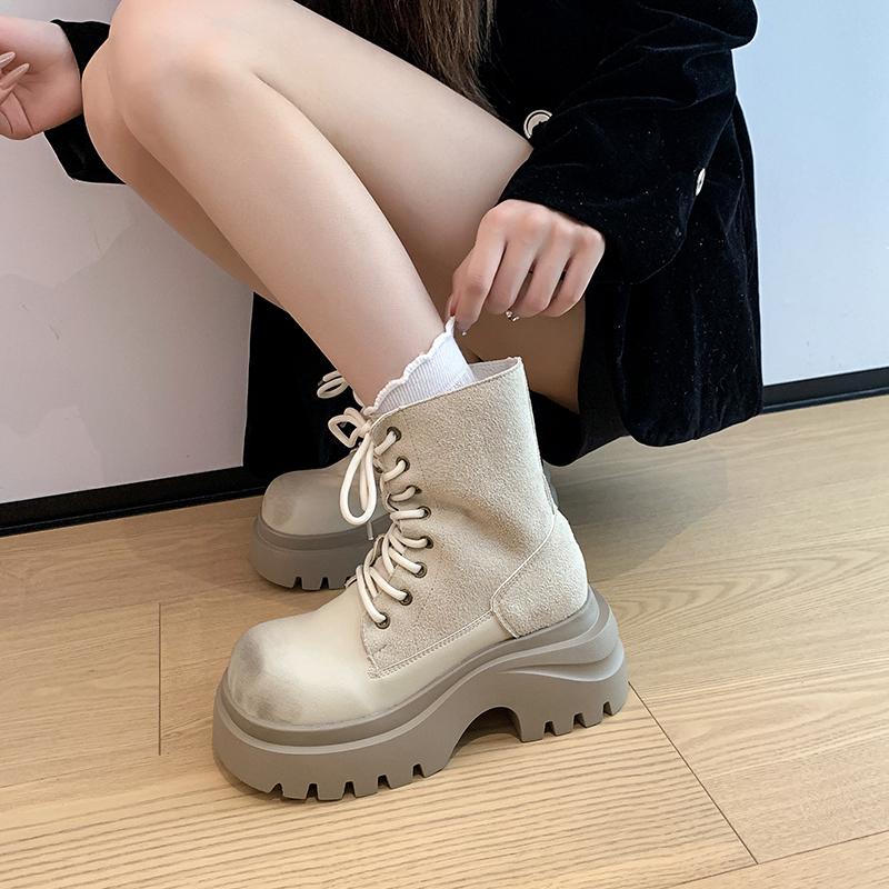 Fashion Women's Boots Retro Leather Designer Shoes for Women Luxury Short Boots Platform Non-slip Motorcycle Shoes Round Toe Ankle Boots