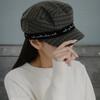 Women's Check Sailor's Cap Autumn Embroidered Color Block Hat