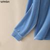 VONDA Autumn Women Casual Long Sleeve Loose Fit Velvet Henley Blouse Pullover Tops