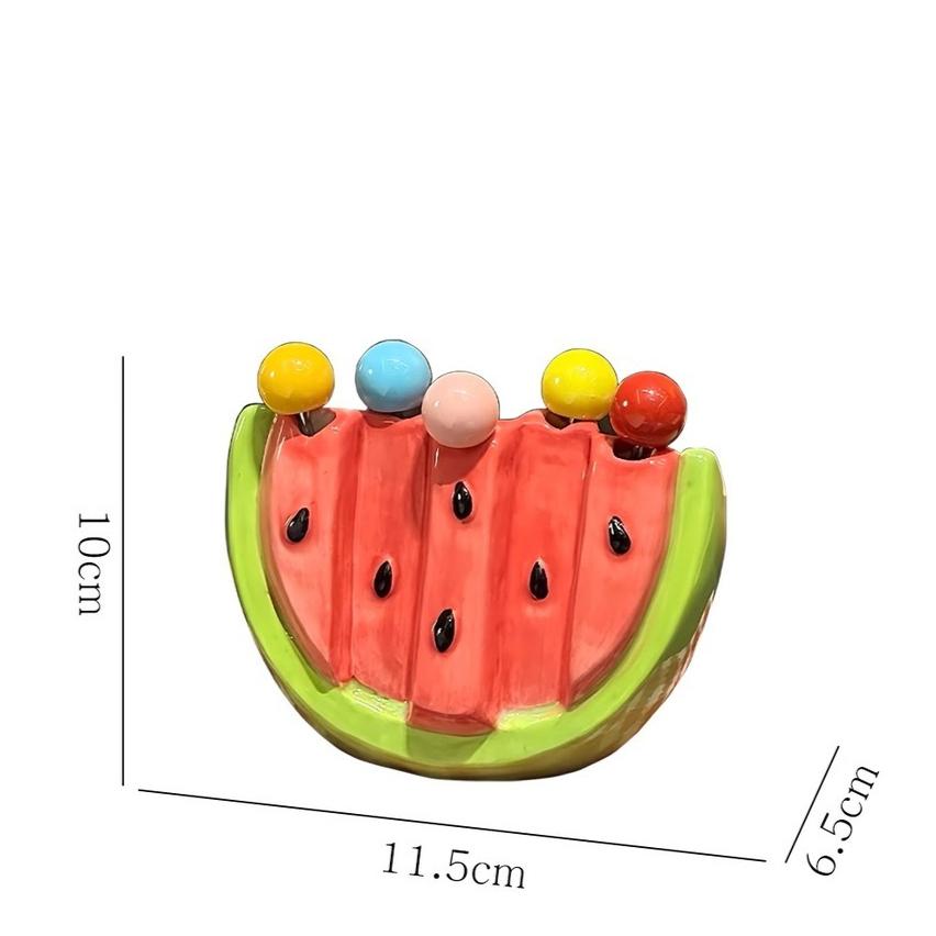 

Home Ceramic Watermelon Fruit Fork Home Stainless Steel Light Luxury High-end Storage Jar Set Fruit Sign Desktop Decoration New