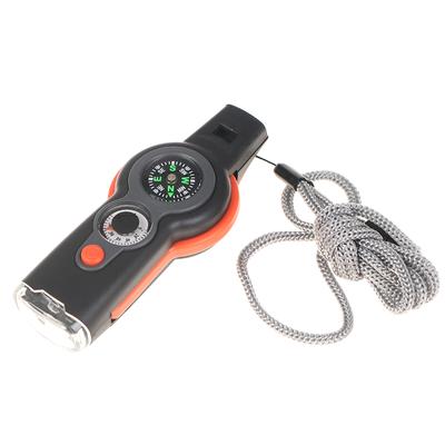 7 In1 Outdoor Survival Whistle Keychain Compass Magnifier Led Light Thermometer