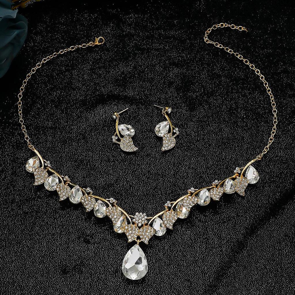 European & American Fashion Crystal Necklace & Earring Set - Bridal Wedding Jewelry for Women