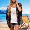 Women Beach Shirt Flower Print Thin Soft Short Sleeve Open Stitch Loose Breathable Sun Protection Anti-UV Lady Beach Cover-up