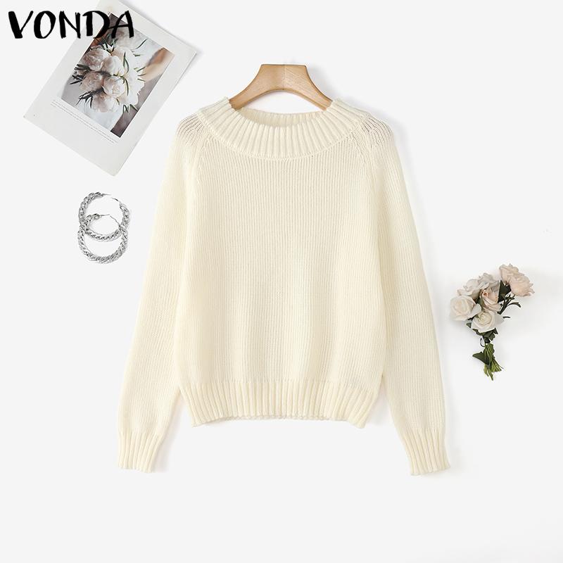 VONDA Womens Casual O Neck Long Sleeve Knitted Pullovers Sweaters Jumpers XL белый