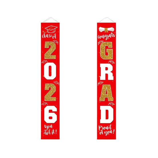 

1 Pair 2026 Graduation Decoration Class of 2026 Congrats Grad Door Sign Indoor Outdoor Front Door Porch Hanging Banner for Graduation Party Supplies C