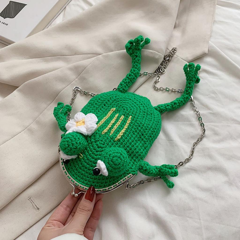 2025 NEW Cute Frog Shape Clip Bag Funny Cartoon Women Girl Mini Knitting Messenger Bag Chain Single Shoulder Crossbody Bag