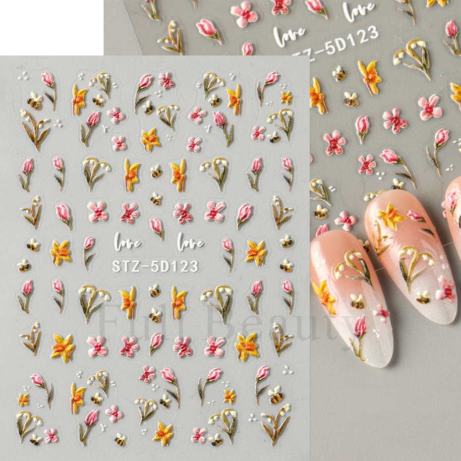 

5D тисненные наклейки для ногтей с белым цветком, наклейки для ногтей, гравировка, цветочные слайдеры для ногтей