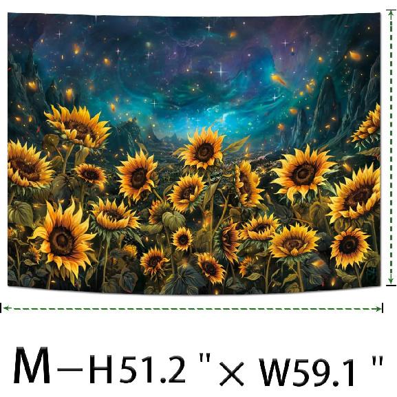 Heynvioo Sunflower Tapestry Galaxy Space Tapestry Fall Yellow Floral Plants Tapestries Starry Sky Mountain Nature Tapestries Wall Hanging for Home