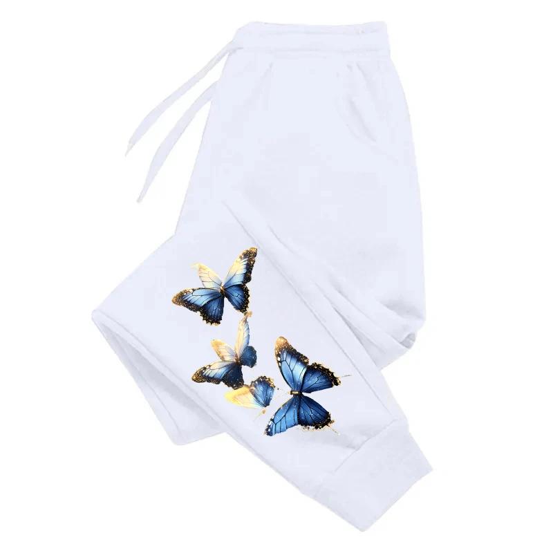 

Sports Womens Pants Butterfly Print Daily Casual Trousers Jogging Sweatpants Versatile Outdoors Sportswear HotSale Clothing XS белый