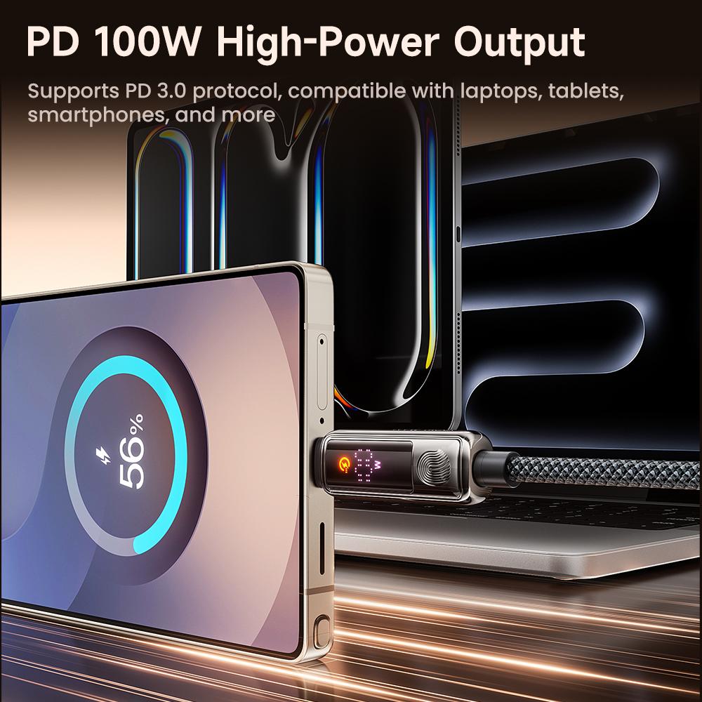 TOOCKI TX107C2 2m 100W Fast Charging USB C to USB C Cable Touch Control LED Display Data Sync Cord