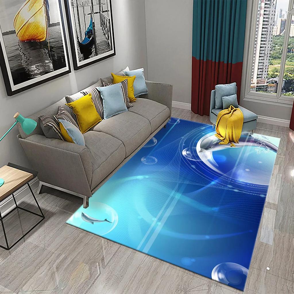 3D Dolphin Abstract Art Carpet for Kitchen Mat Entrance Doormat Bedroom Floor Decor Living Room Carpet Bathroom Anti-slip Rugs