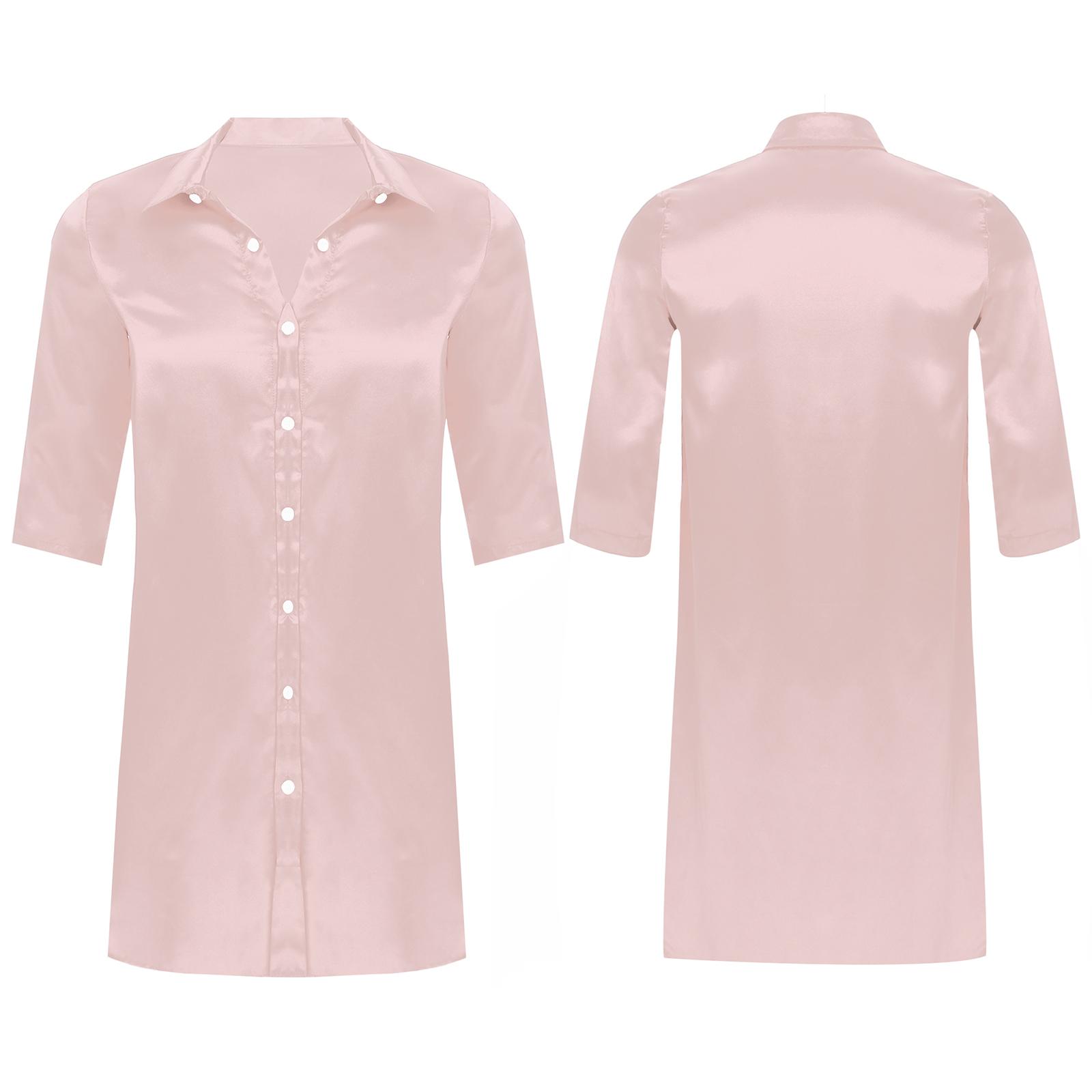 

Чоловічий розкішний атласний одяг для сну, нічна сорочка, нічний халат, піжама з вигнутим подолом, одяг для сну Сіссі, домашній одяг, костюм для ванної кімнати M рожевий