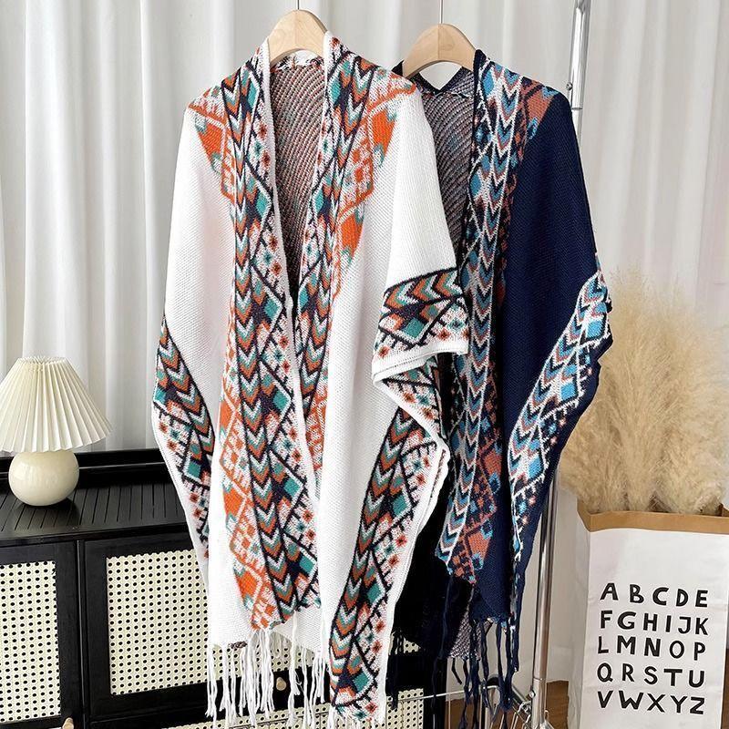 Mantello Maglione mantella autunno/inverno per capispalla da donna maglia a righe