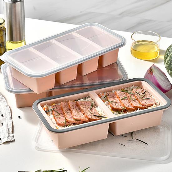 Silicone Snack Containers with Sealed Lid 2/3/4 Compartments Condiment Box High/Low Temp Resistant Divided Food Container for School Travel