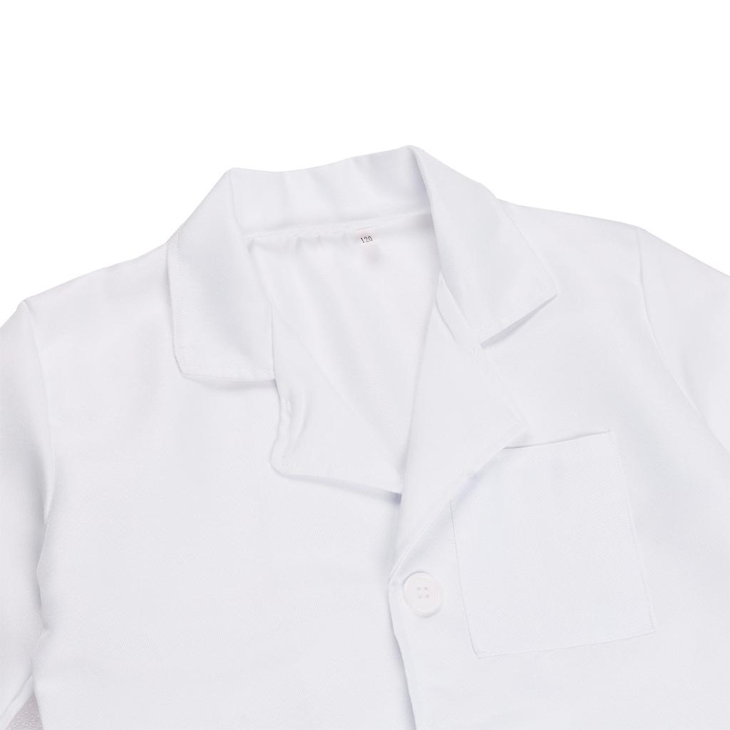 Kids Boys Girls White Long Sleeves Lab Coat Uniform Doctor Surgeon Cosplay Costume Fancy Party