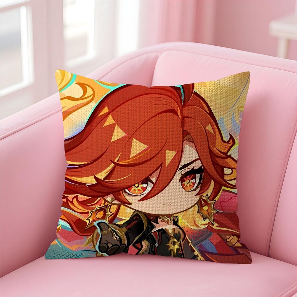 Genshin Impact Mavuika Cushion Cover Natural Linen Pillow Case DoubleSided Print Decorative Sofa Pillowcase Home Decor Gift