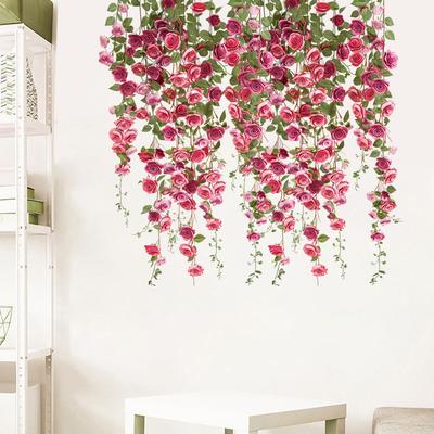 Rose Flower Vine Self Adhesive Waterproof Wall Sticker for Living Room Bedroom Ceiling Eaves Home Decor Wall Art Decoration