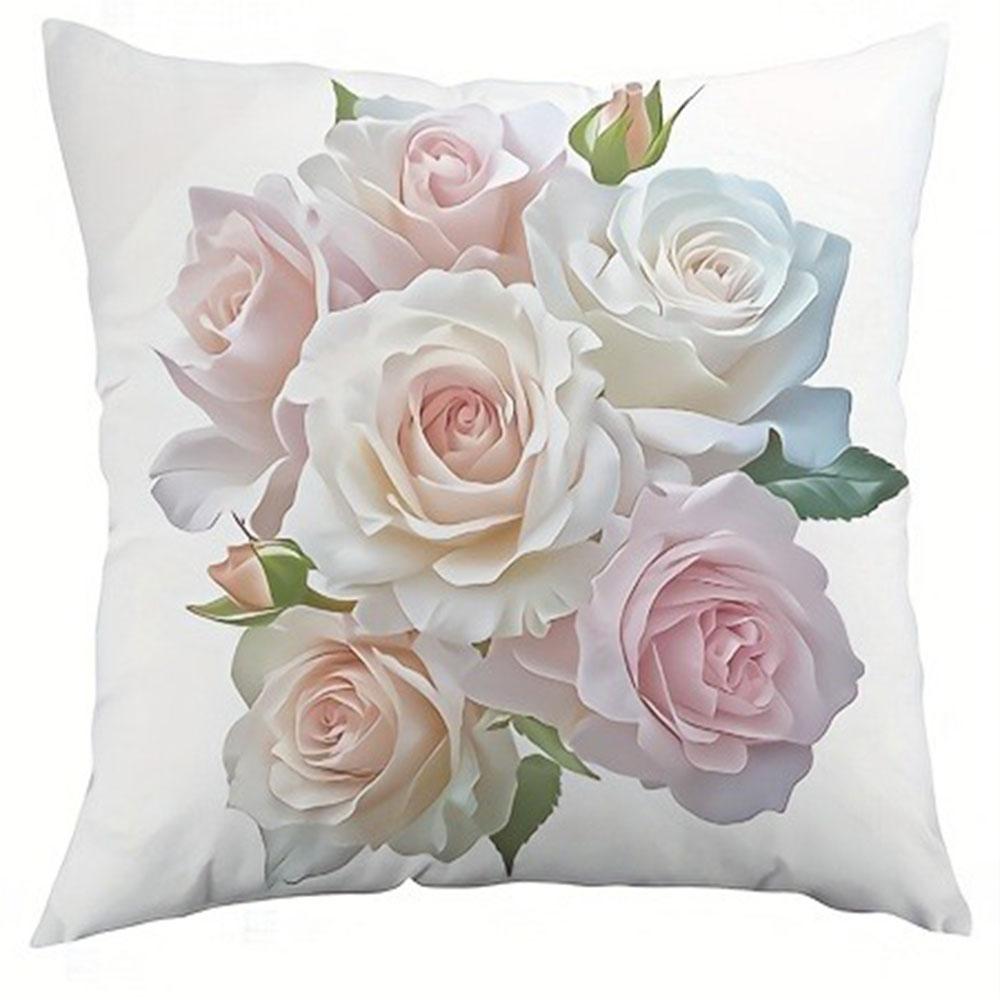 

Розовый и Белый Узор Роз Домашний Декор Наволочка для Подушки Гостиная Диван Полиэстер Наволочка на Подушку с Молнией 16x16Inch