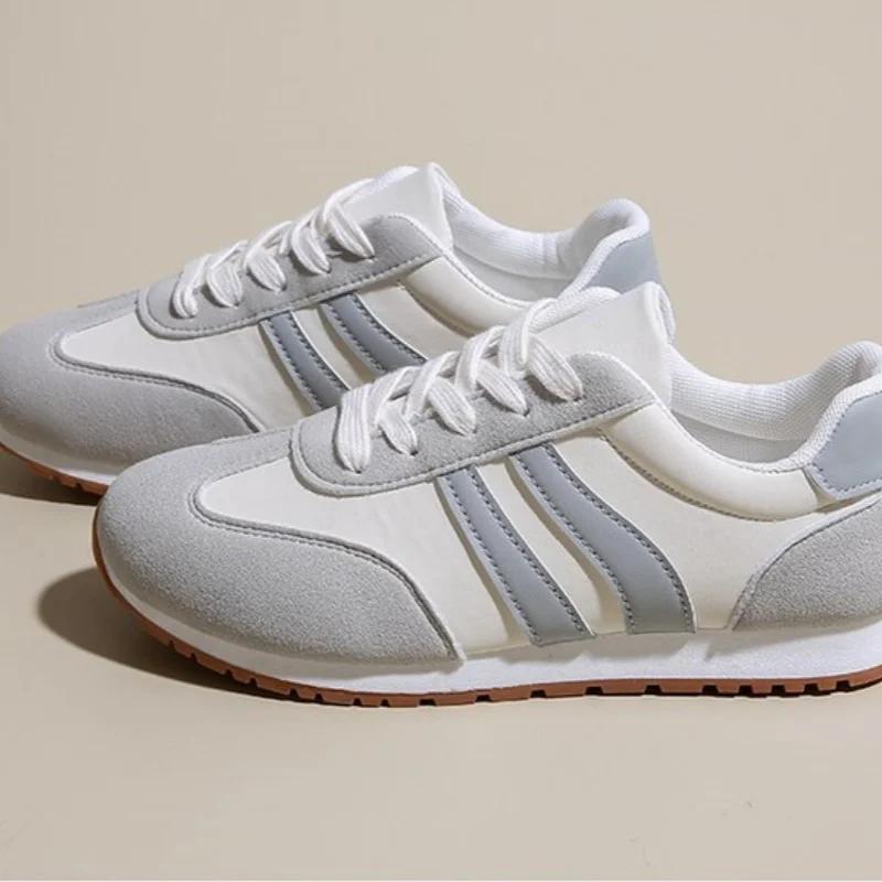 Color-blocked Round-toe Thick-soled Low-top Sneakers for Spring and Autumn Fashionable New Style Women's Lace-up Casual Shoes