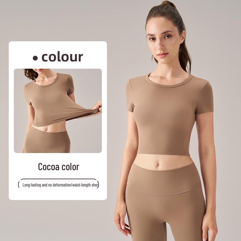 Women's Summer Round Neck Short Sleeve Lycra Yoga Tops - High Elasticity, Comfortable Fit for Fitness & Sports.