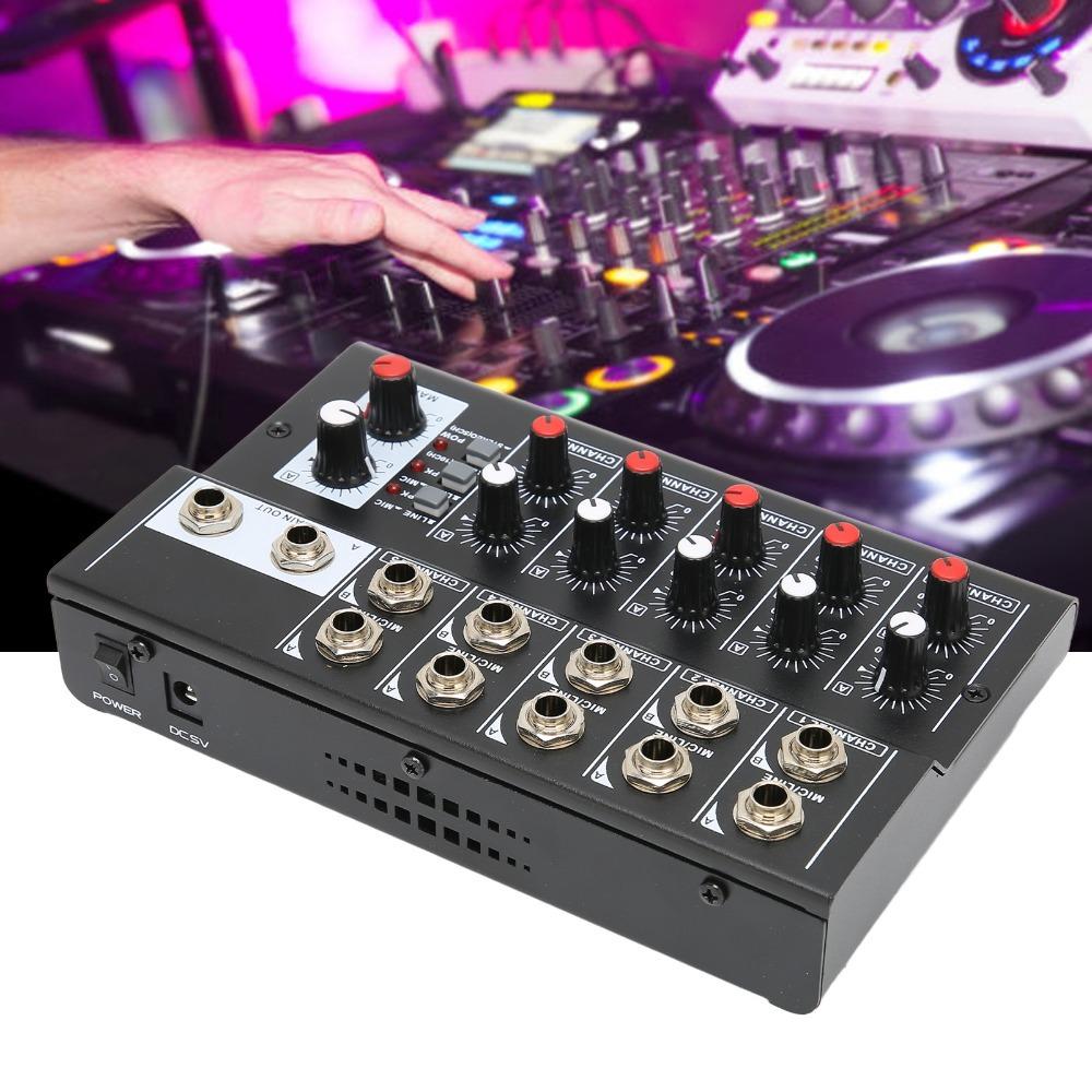for US Plug Low Noise Stereo Line Mixer 2 Master Volume Knobs Dj Mixing Board Bars