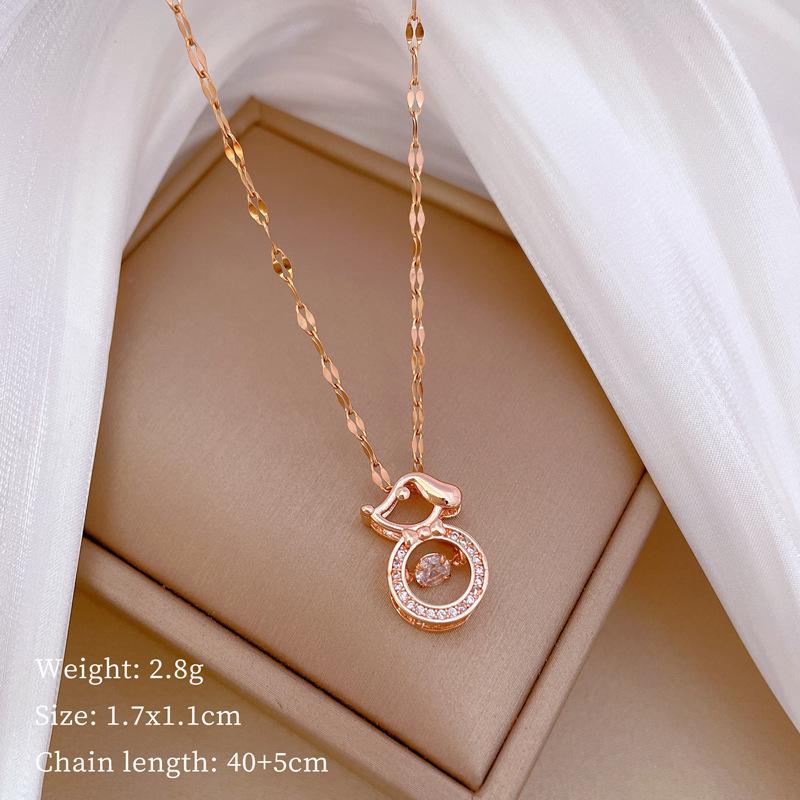Puppy Smart Light Luxury Temperament Gorgeous Full Diamond Necklace Female Versatile Clavicle Chain Titanium Steel Chain