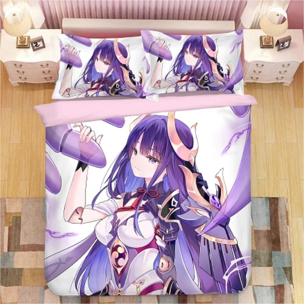 Animekaraktär, Mikrofiber Sängkläder, Barnsänglinne med Dragkedja Rumsdekor Påslakan för Tonåringar vuxen Lila‘