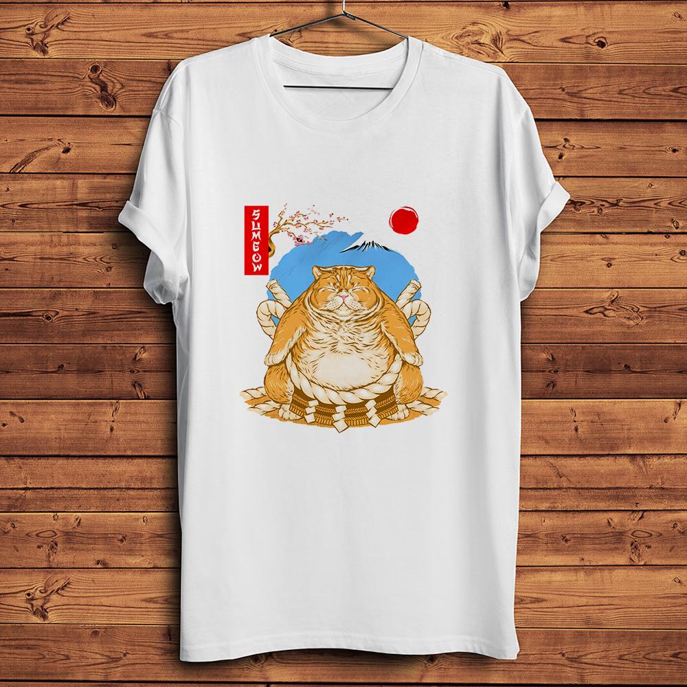 Amusing Fat Meow Sumo Cat Funny Tshirt Casual Short Sleeve White Unisex TShirt Streetwear TeeBreathable Nocracking Printing S