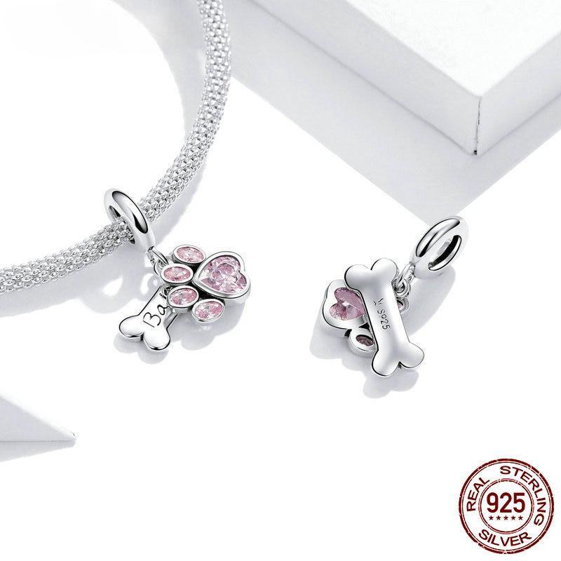 Zirconia Color Sterling Cane Animaletto Cane Cane Bulldog Perline Adatte Braccialetto da Polso Originale Ciondolo Gioielli Fai da Te Braccialetto da Polso alla Moda