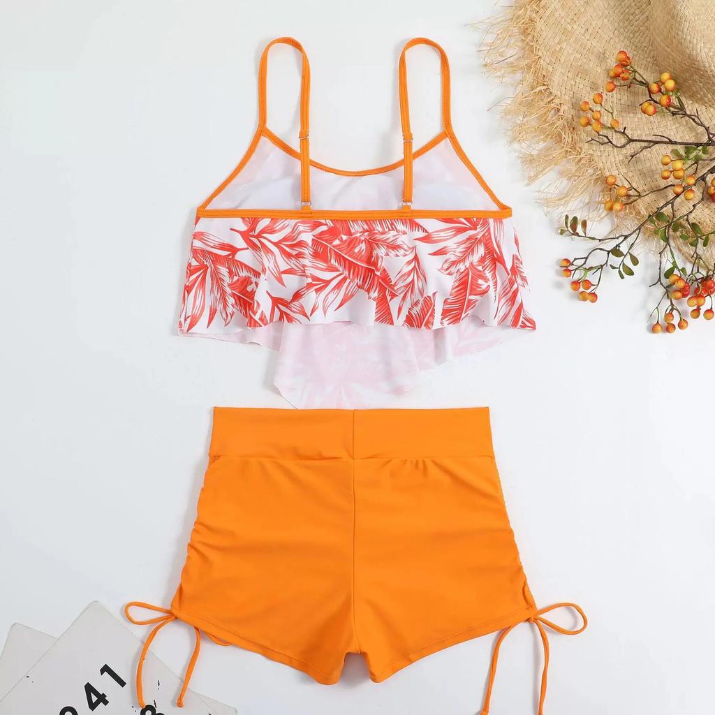 2026 New Sexy Swimwear High Waist Two Piece Bikini Leaf Print Swimsuit Tight Sling Beachwear Summer Women's Seaside Bathing Suit