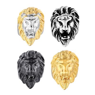 Hip Hop Rock Exaggerated Men's Titanium Steel Ring Lion Head Design Rapper Jewellery Accessory Black Non Fade Punk Finger Ring