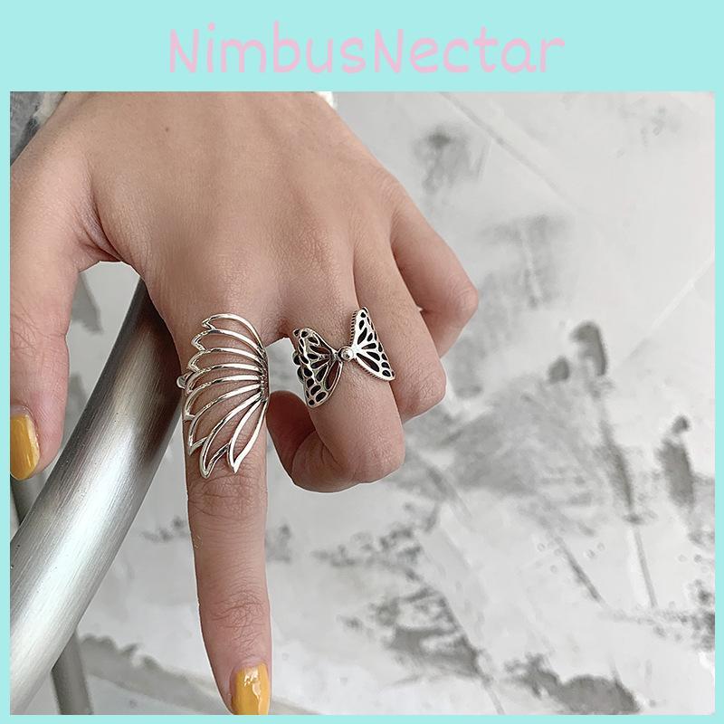 Einzigartiger versilberter Vintage Schmetterlingsflügelring für Damen, verstellbare Größe, schicke Mode