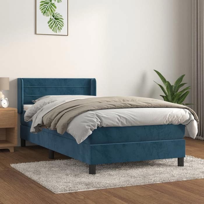 3131007 vidaXL Lit à sommier tapissier avec matelas Bleu foncé 100x200 cm