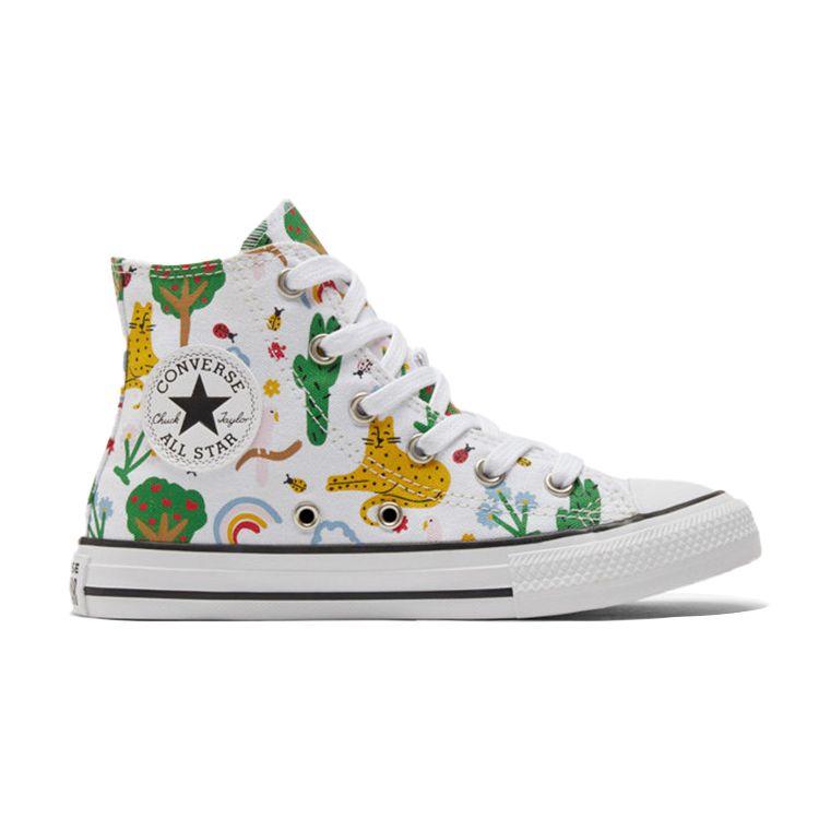 Converse Chuck Taylor All Star High Top Kids Canvas Shoes Kids Sneakers White Green 671101C1