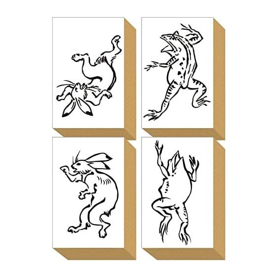 Stamp Cute Wooden Rubber Stamp Set Chojugiga Funny Stationery Frog Rabbit Sticky Note Card Made in Japan Present (49)