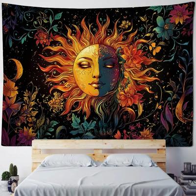 Sun God Art Tapestry Hippie Sun Moon Wall Tapestry Home Aesthetics Decoration Wall Cloth Beach Towel Tablecloth Bed Sheet