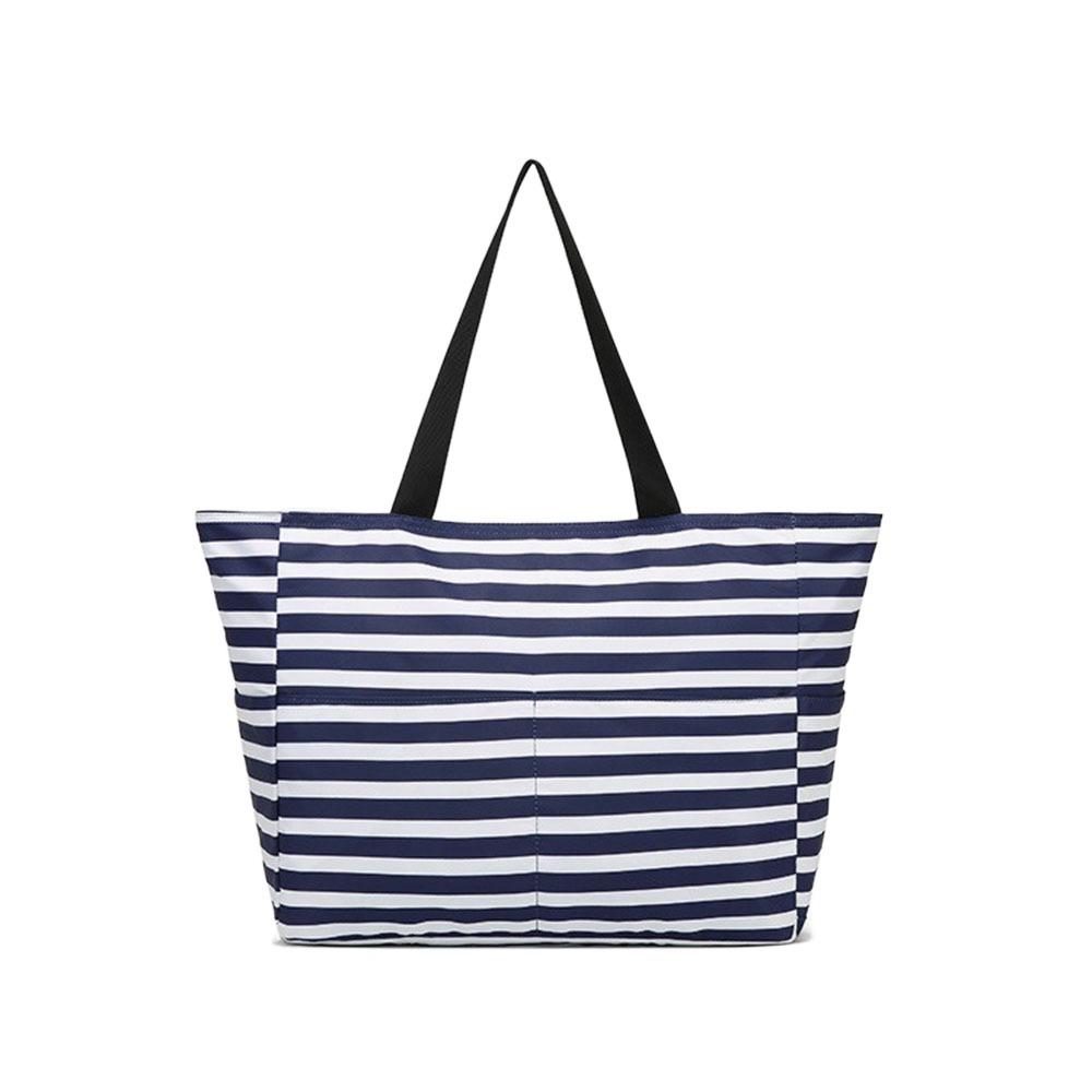 Foldable Women Tote Shoulder Bag Large Capacity Beach Grocery Bag Striped Handbag  Travel Bag