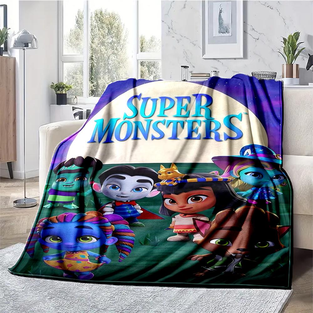Super Monsters Theme Printed Blanket - Perfect for Couch, Bed, Travel & Outdoor Use | Machine Washable, Cozy & Durable.