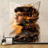 Racing Driver Portrait Helmet Orange Car Champion Patterned Tapestry for Bedroom and Living Room Home Decor