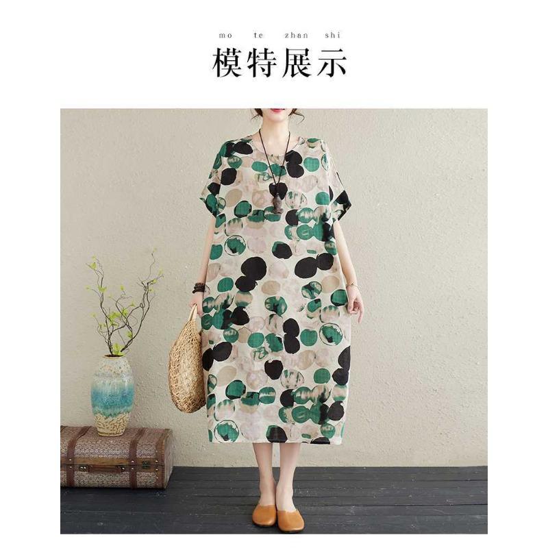 Summer New Retro Polka Dot Big Size Loose Casual Dress Women