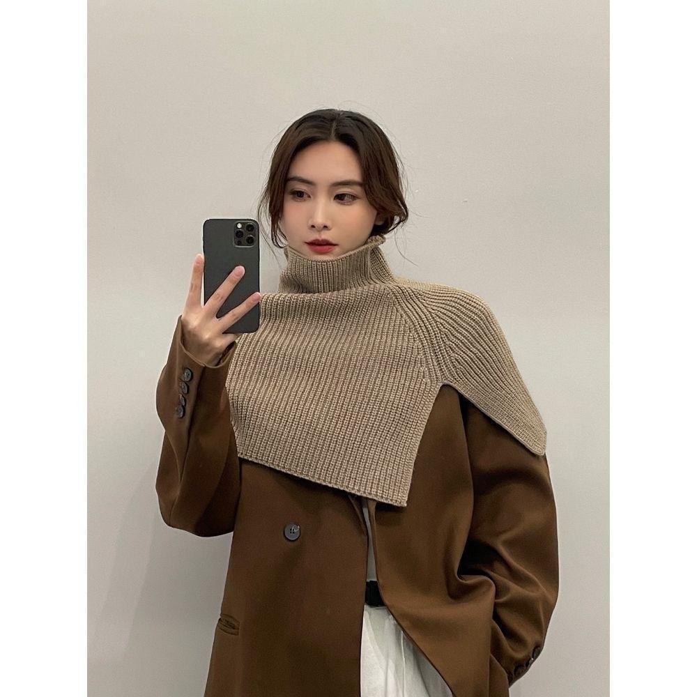 Strickschal und -tuch im koreanischen Winterstil für Damen – warmer Nackenschutz und Kunstkragen.