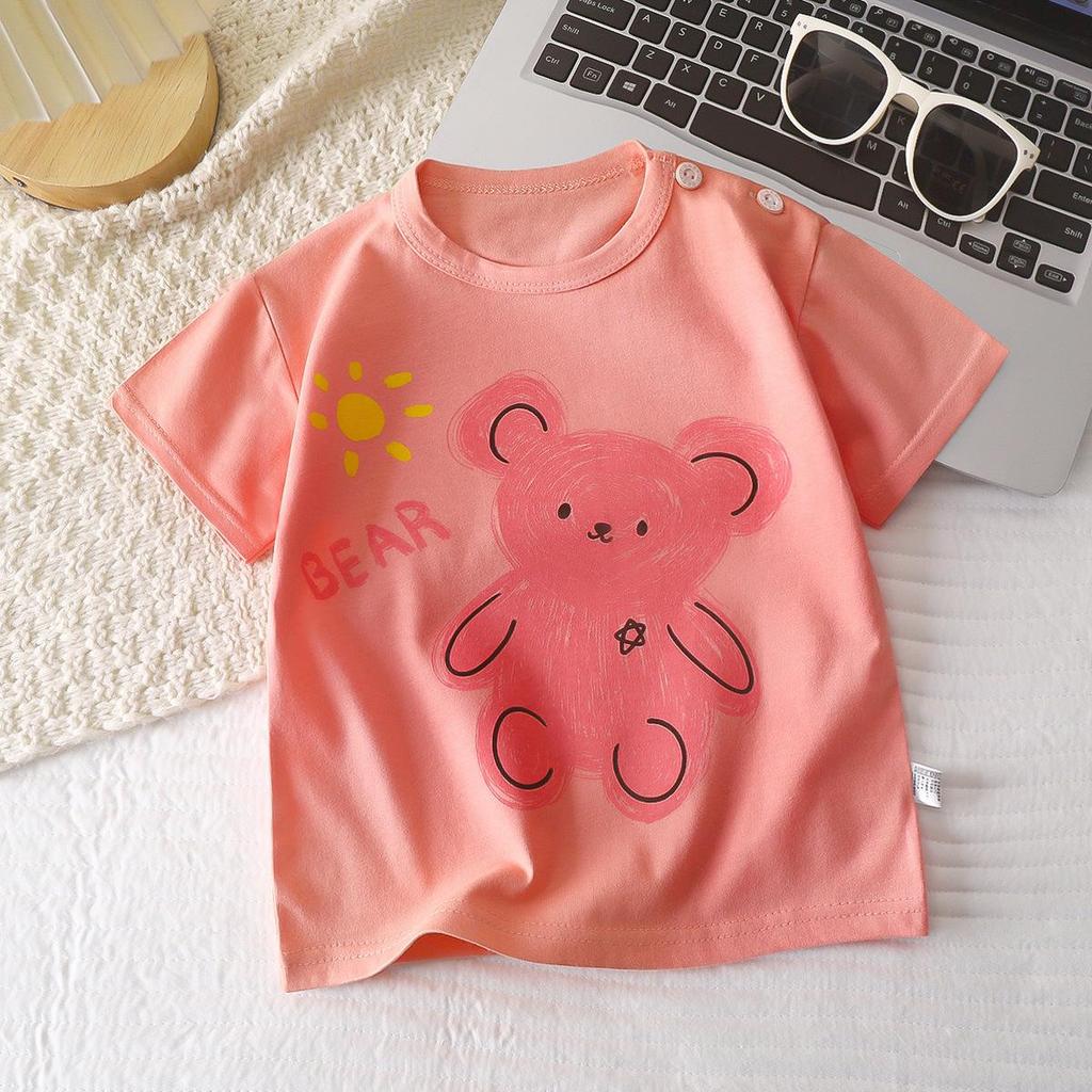 Letní trička s krátkým rukávem 2026 pro chlapce a dívky Miminko Jaro Kulatý výstřih Kreslený bavlněný top pro děti