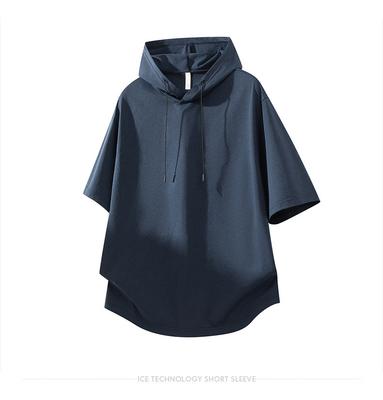 Hooded Short Sleeved T-shirt Men's Summer Thin Half Sleeved Sweatshirt American Casual Short T-shirt