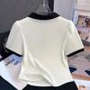 Damen Polo-Kragen Kurzarm T-Shirt Sommer Falsches Zweiteiler Oberteil Bluse