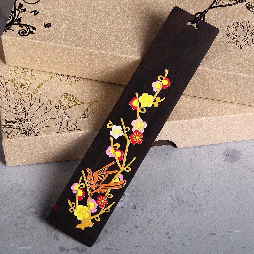 Durable Wooden Bookmark Color Painted Ebony Book Clip Retro Carving Chinese Style Pagination Mark Students